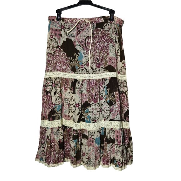 Apt.9 Womens Floral Tiered Maxi Skirt Size Medium Lace Boho Flowy Hippie Dainty - Picture 1 of 10